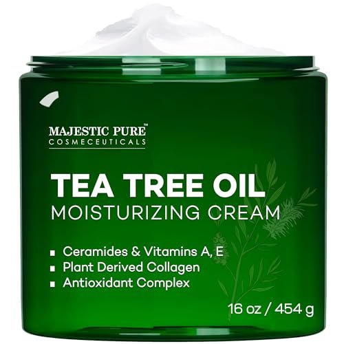 Majestic Pure Tea Tree Oil Moisturizing Cream - 16 oz - Face, Body & Foot Moisturizer with Ceramides, Vitamins A & E, Vegan Collagen for Dry & Oily Skin, Wrinkles Avelisse