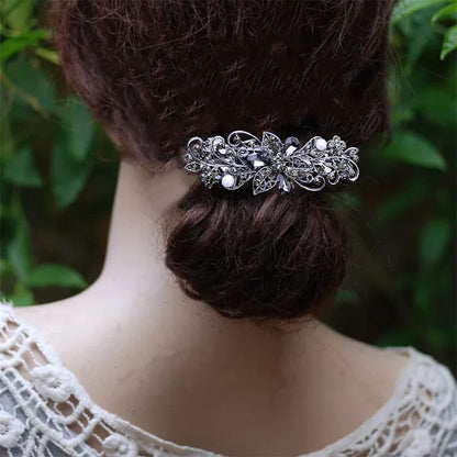 4 PCS Flower Crystal Rhinestone Hair Barrettes for Women - Pearl Spring Clip Ponytail Holders, Fashion Hair Accessories for Daily Wear (Blue, Gold)