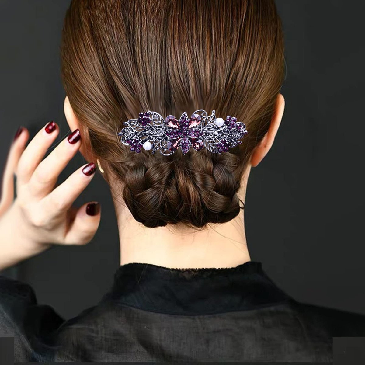 4 PCS Flower Crystal Rhinestone Hair Barrettes for Women - Pearl Spring Clip Ponytail Holders, Fashion Hair Accessories for Daily Wear (Blue, Gold) - görsel 9