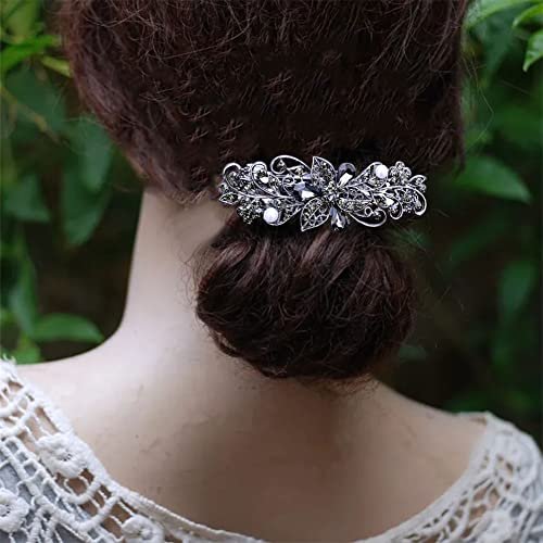 4 PCS Flower Crystal Rhinestone Hair Barrettes for Women - Pearl Spring Clip Ponytail Holders, Fashion Hair Accessories for Daily Wear (Blue, Gold) - görsel 8