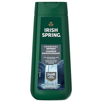 Irish Spring Men's Body Wash Shower Gel, Charcoal Refresh, 20 Fl Oz (Pack of 4) Avelisse