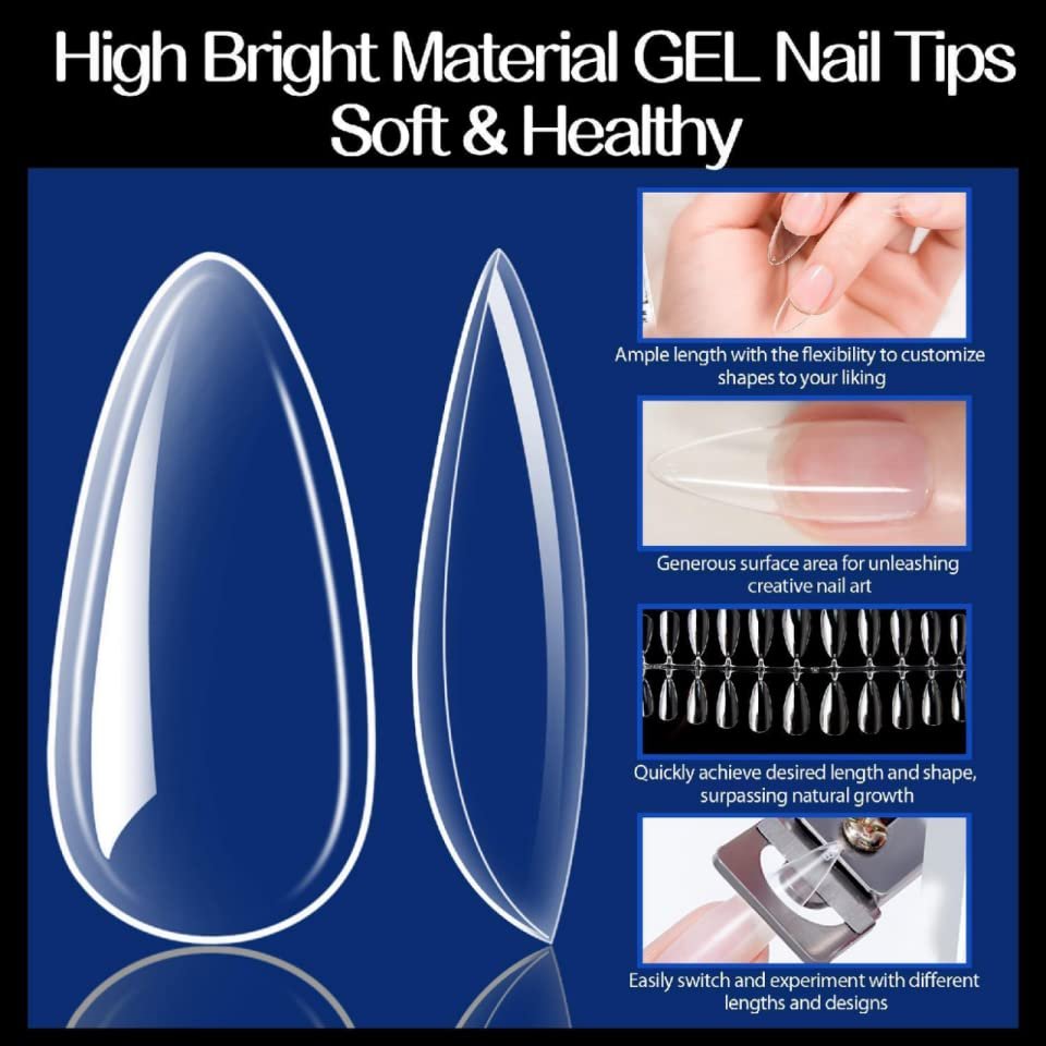 UNA GELLA Medium Almond Gel Nail Tips - 504PCS Clear Fake Nails Full Cover Acrylic Nail Extension for DIY Home Salon (12 Sizes) - görsel 5