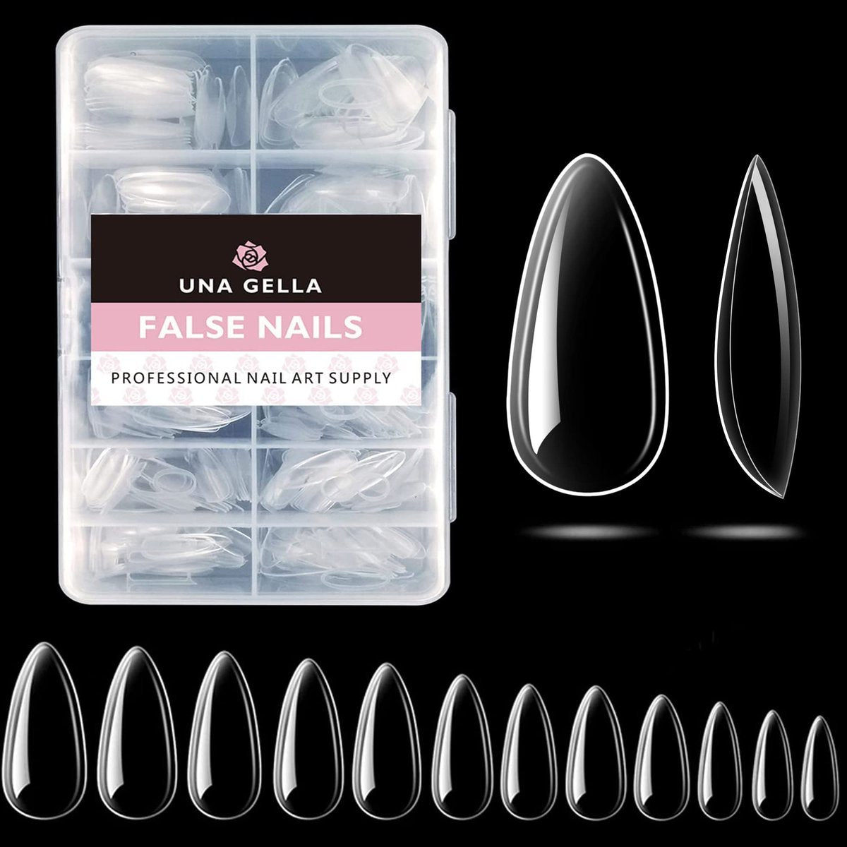 UNA GELLA Medium Almond Gel Nail Tips - 504PCS Clear Fake Nails Full Cover Acrylic Nail Extension for DIY Home Salon (12 Sizes) - görsel 1