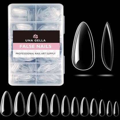 UNA GELLA Medium Almond Gel Nail Tips - 504PCS Clear Fake Nails Full Cover Acrylic Nail Extension for DIY Home Salon (12 Sizes)