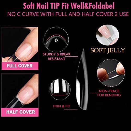 UNA GELLA Medium Almond Gel Nail Tips - 504PCS Clear Fake Nails Full Cover Acrylic Nail Extension for DIY Home Salon (12 Sizes) - görsel 9