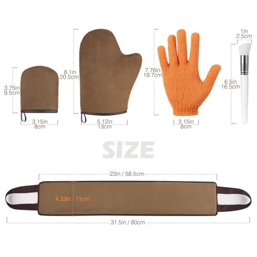 Luxspire 5 Piece Self Tanning Mitt Applicator Kit – Soft Tanner Mitt Set with Exfoliating Glove, Back Lotion Applicator, Face Makeup Brush, and Mini Finger Face Self Tanner Mitt for Lotions, Mousses, Creams - görsel 14
