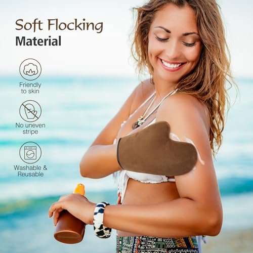 Luxspire 5 Piece Self Tanning Mitt Applicator Kit – Soft Tanner Mitt Set with Exfoliating Glove, Back Lotion Applicator, Face Makeup Brush, and Mini Finger Face Self Tanner Mitt for Lotions, Mousses, Creams - görsel 6