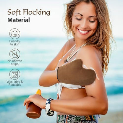Luxspire 5 Piece Self Tanning Mitt Applicator Kit – Soft Tanner Mitt Set with Exfoliating Glove, Back Lotion Applicator, Face Makeup Brush, and Mini Finger Face Self Tanner Mitt for Lotions, Mousses, Creams