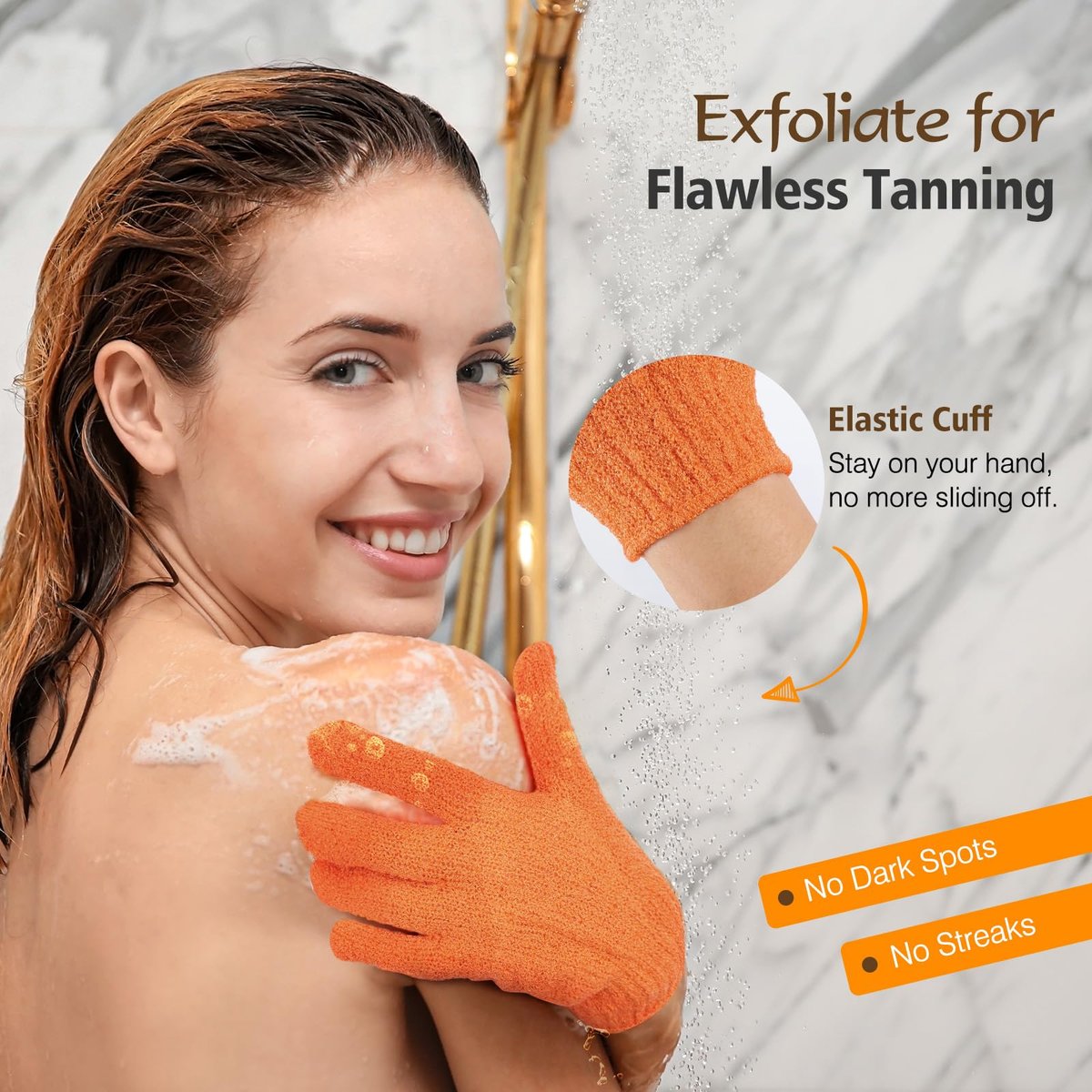 Luxspire 5 Piece Self Tanning Mitt Applicator Kit – Soft Tanner Mitt Set with Exfoliating Glove, Back Lotion Applicator, Face Makeup Brush, and Mini Finger Face Self Tanner Mitt for Lotions, Mousses, Creams - görsel 7