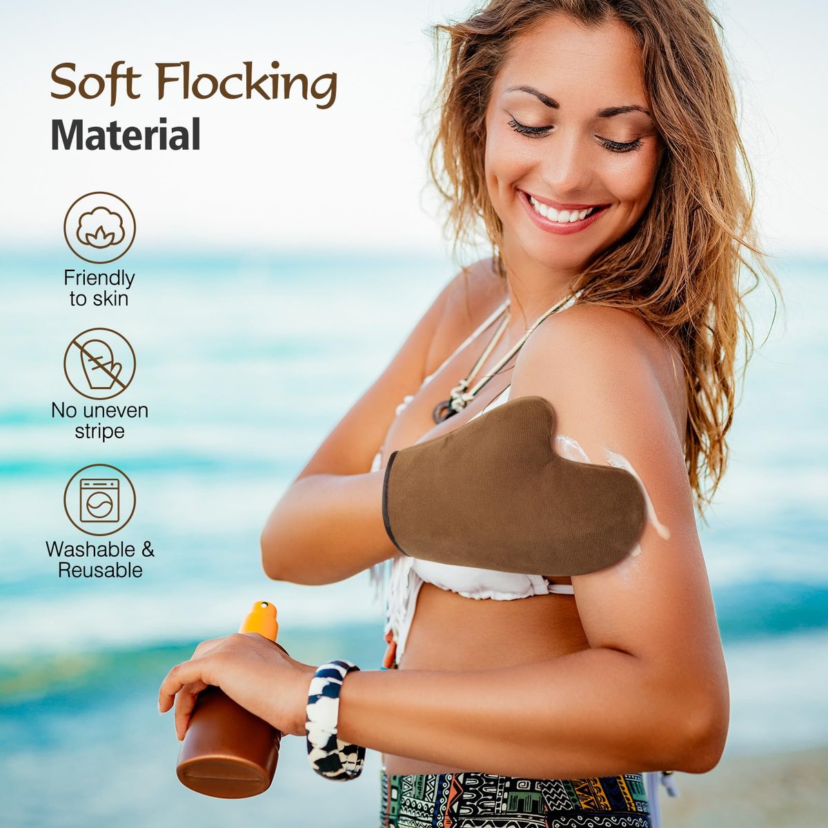 Luxspire 5 Piece Self Tanning Mitt Applicator Kit – Soft Tanner Mitt Set with Exfoliating Glove, Back Lotion Applicator, Face Makeup Brush, and Mini Finger Face Self Tanner Mitt for Lotions, Mousses, Creams - görsel 5