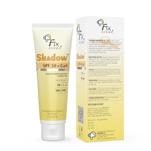Fixderma Shadow SPF 50+ Gel Sunscreen for Face | Titanium Dioxide & Zinc | Broad Spectrum UVA/UVB Protection | Water Resistant, Lightweight Gel - 2.64 oz Avelisse
