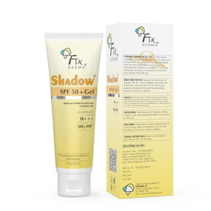 Fixderma Shadow SPF 50+ Gel Sunscreen for Face | Titanium Dioxide & Zinc | Broad Spectrum UVA/UVB Protection | Water Resistant, Lightweight Gel - 2.64 oz Avelisse