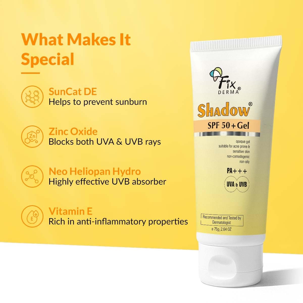 Fixderma Shadow SPF 50+ Gel Sunscreen for Face | Titanium Dioxide & Zinc | Broad Spectrum UVA/UVB Protection | Water Resistant, Lightweight Gel - 2.64 oz Avelisse