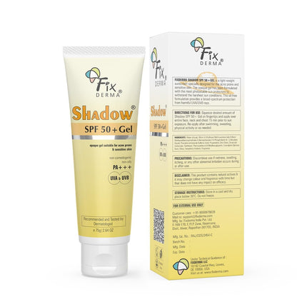 Fixderma Shadow SPF 50+ Gel Sunscreen for Face | Titanium Dioxide & Zinc | Broad Spectrum UVA/UVB Protection | Water Resistant, Lightweight Gel - 2.64 oz Avelisse