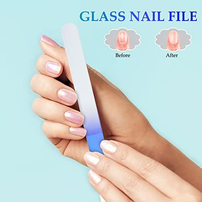 4 Pcs Glass Nail File Set – Crystal Nail Files & Cuticle Pusher for Natural Nails, Manicure & Pedicure
