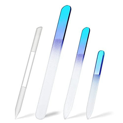 4 Pcs Glass Nail File Set – Crystal Nail Files & Cuticle Pusher for Natural Nails, Manicure & Pedicure