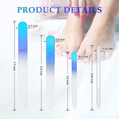 4 Pcs Glass Nail File Set – Crystal Nail Files & Cuticle Pusher for Natural Nails, Manicure & Pedicure