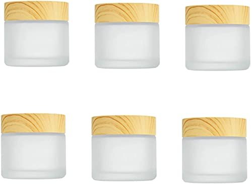 Healthcom 6-Pack 30ml Frosted Glass Jars with Wood Grain Lids – Refillable Cosmetic Cream Jars for Lip Balm, Eye Cream, and Lotion - görsel 2