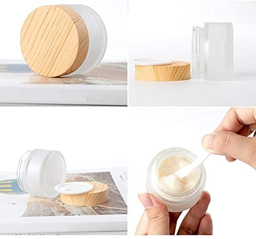 Healthcom 6-Pack 30ml Frosted Glass Jars with Wood Grain Lids – Refillable Cosmetic Cream Jars for Lip Balm, Eye Cream, and Lotion - görsel 7