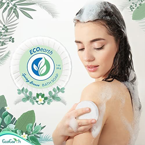 EcoEarth Soap, Shampoo and Conditioner Set (1 oz Each, 150 Pieces, Spring Breeze) - Hotel Travel Size Body Soaps Kit, Revitalizing Hospitality Toiletries in Bulk - görsel 6