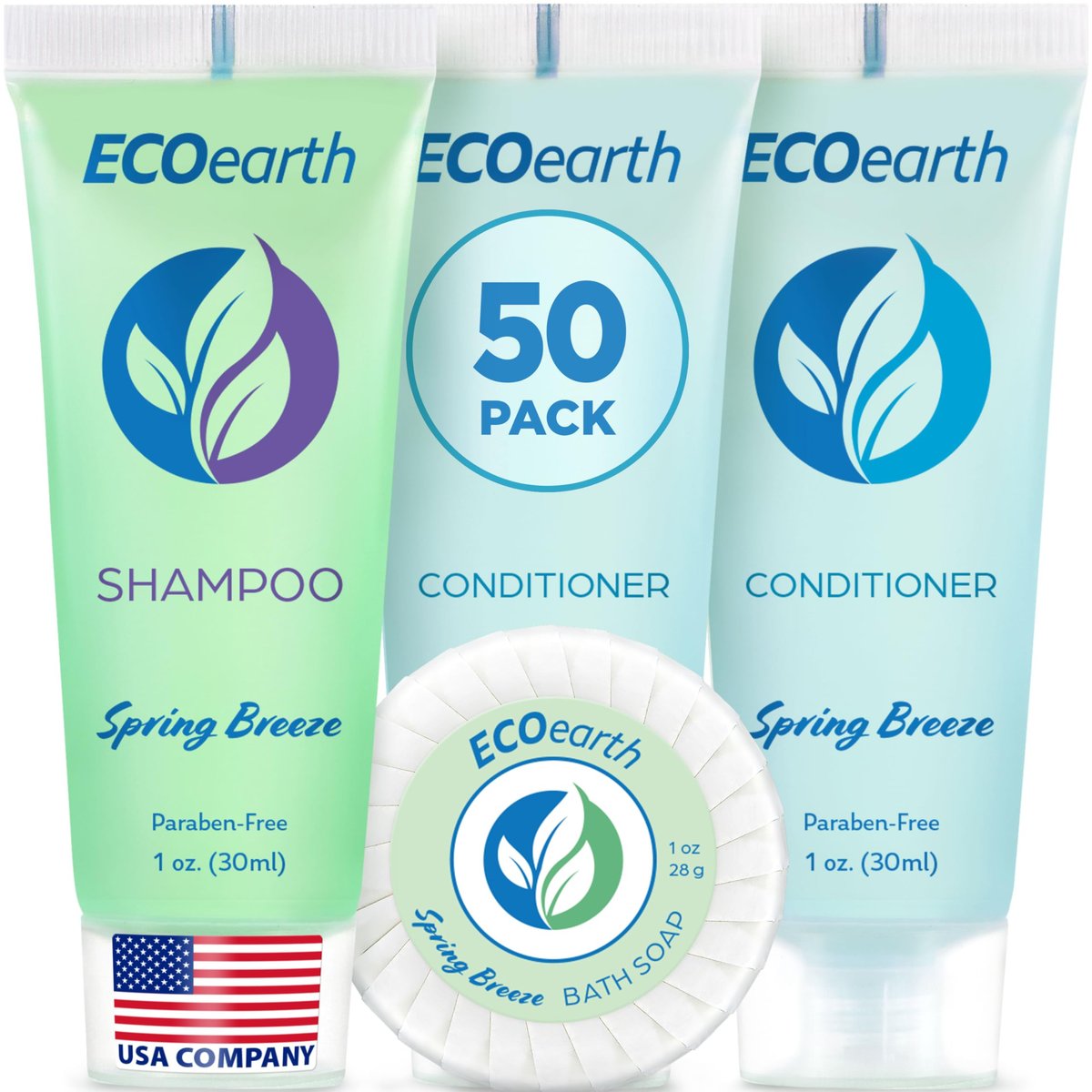 EcoEarth Soap, Shampoo and Conditioner Set (1 oz Each, 150 Pieces, Spring Breeze) - Hotel Travel Size Body Soaps Kit, Revitalizing Hospitality Toiletries in Bulk - görsel 1
