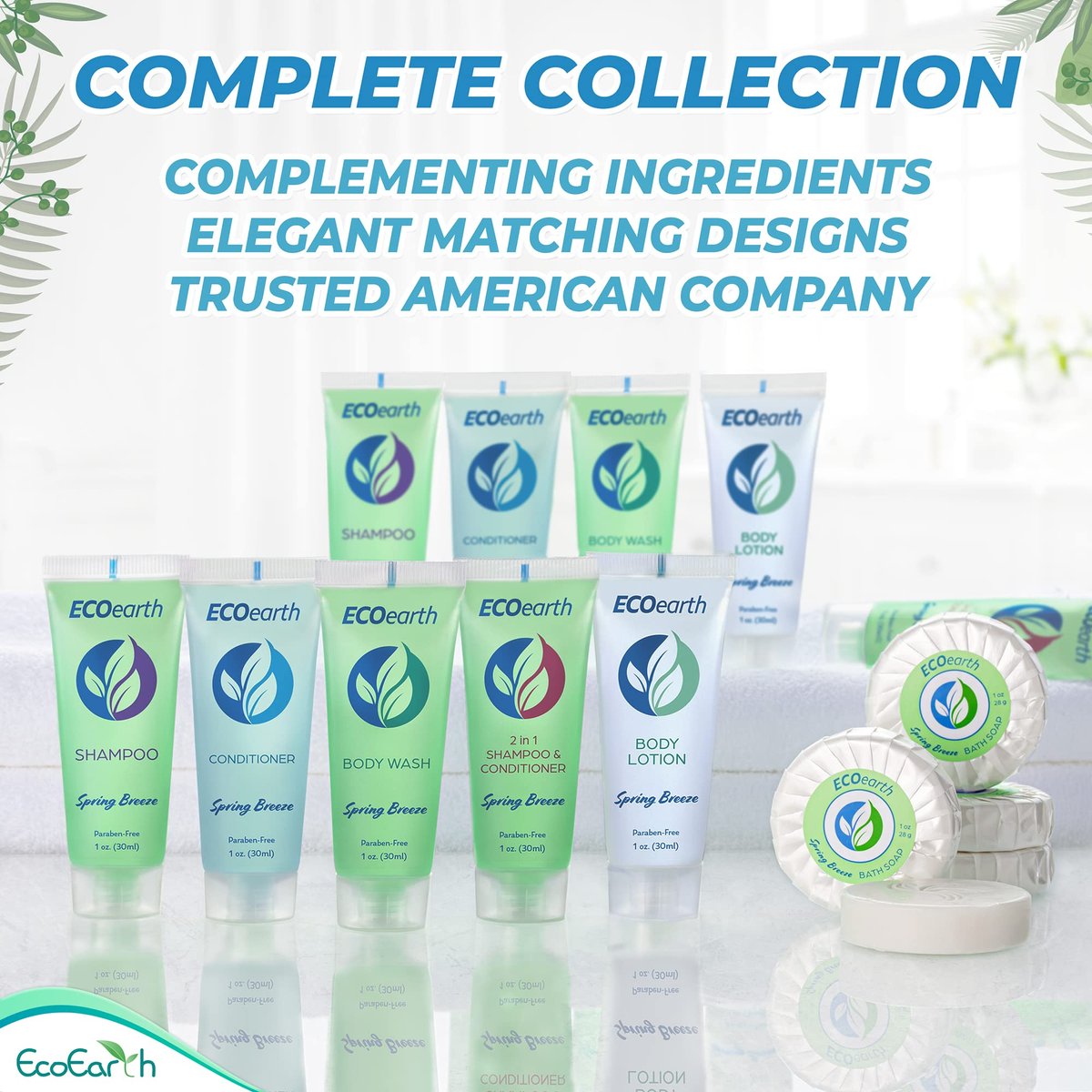 EcoEarth Soap, Shampoo and Conditioner Set (1 oz Each, 150 Pieces, Spring Breeze) - Hotel Travel Size Body Soaps Kit, Revitalizing Hospitality Toiletries in Bulk - görsel 11