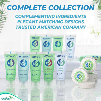 EcoEarth Soap, Shampoo and Conditioner Set (1 oz Each, 150 Pieces, Spring Breeze) - Hotel Travel Size Body Soaps Kit, Revitalizing Hospitality Toiletries in Bulk