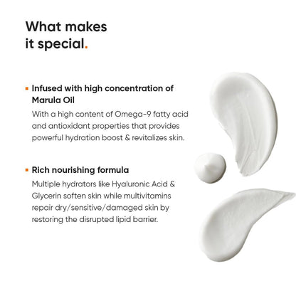 Minimalist Face Moisturizer for Dry Skin | Marula Oil 5% & Hyaluronic Acid | Deep Nourishment & Hydration | 1.7 oz