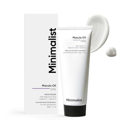 Minimalist Face Moisturizer for Dry Skin | Marula Oil 5% & Hyaluronic Acid | Deep Nourishment & Hydration | 1.7 oz