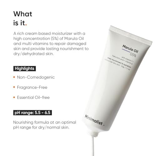 Minimalist Face Moisturizer for Dry Skin | Marula Oil 5% & Hyaluronic Acid | Deep Nourishment & Hydration | 1.7 oz - görsel 4
