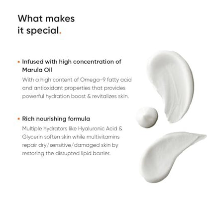 Minimalist Face Moisturizer for Dry Skin | Marula Oil 5% & Hyaluronic Acid | Deep Nourishment & Hydration | 1.7 oz