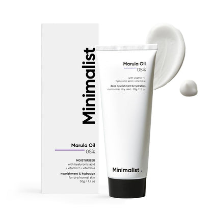 Minimalist Face Moisturizer for Dry Skin | Marula Oil 5% & Hyaluronic Acid | Deep Nourishment & Hydration | 1.7 oz
