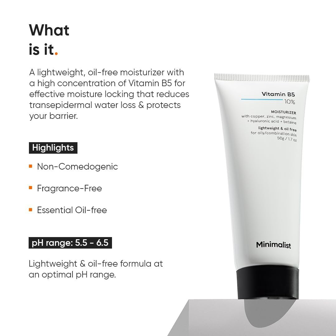 Minimalist Vitamin B5 10% Face Moisturizer - Oil-Free Lightweight Gel for Oily & Acne Prone Skin, 50g - görsel 3