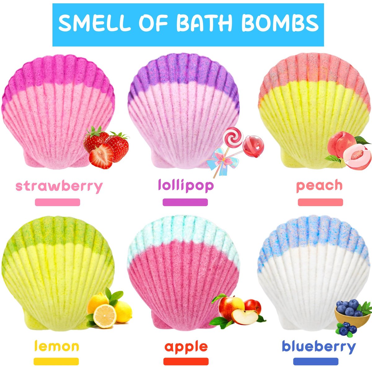Mermaid Bath Bombs for Kids Girls with Surprise Inside - 6 Pack Natural Fizzy Princess Shell Bubble Bath Bomb Kit with Jewelry Toys, Easter Basket Stuffer Valentine Birthday Gift Set Avelisse