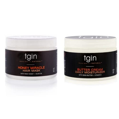 tgin Butter Cream Daily Moisturizer & Honey Miracle Hair Mask Duo – Rich Moisture & Deep Conditioning for Curly, Coily & Wavy Hair – 12 oz Each Avelisse