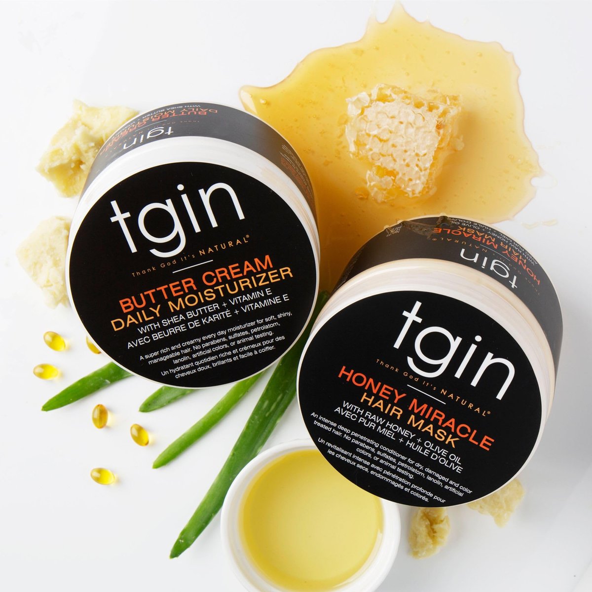 tgin Butter Cream Daily Moisturizer & Honey Miracle Hair Mask Duo – Rich Moisture & Deep Conditioning for Curly, Coily & Wavy Hair – 12 oz Each Avelisse