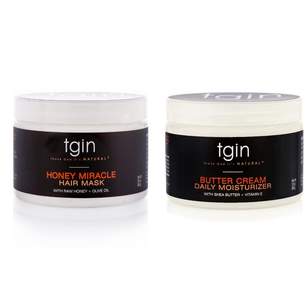 tgin Butter Cream Daily Moisturizer & Honey Miracle Hair Mask Duo – Rich Moisture & Deep Conditioning for Curly, Coily & Wavy Hair – 12 oz Each Avelisse