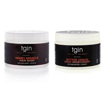 tgin Butter Cream Daily Moisturizer & Honey Miracle Hair Mask Duo – Rich Moisture & Deep Conditioning for Curly, Coily & Wavy Hair – 12 oz Each Avelisse