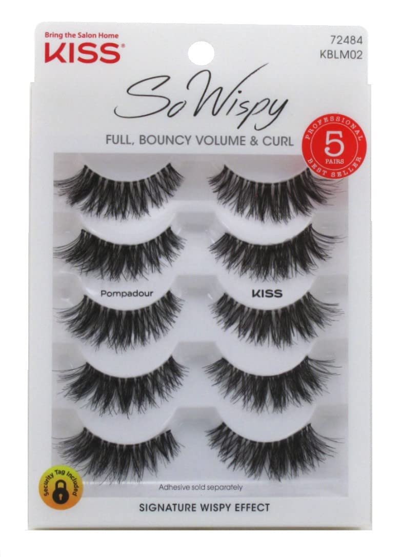 Kiss So Wispy Pompadour Lashes 5 Pairs (Pack of 3) – Voluminous False Eyelashes for a Dramatic Look Avelisse