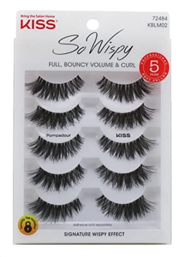 Kiss So Wispy Pompadour Lashes 5 Pairs (Pack of 3) – Voluminous False Eyelashes for a Dramatic Look Avelisse