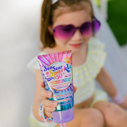 Seastar Sparkle Rainbow Party Cake Scented Glitter Sunscreen SPF 50 - Biodegradable, Water Resistant, Cruelty-Free, Made in USA - 3.4 oz Avelisse