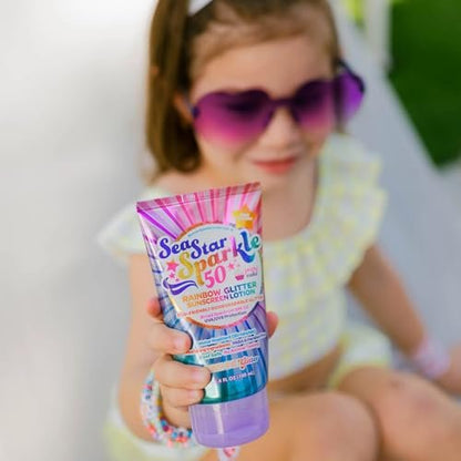Seastar Sparkle Rainbow Party Cake Scented Glitter Sunscreen SPF 50 - Biodegradable, Water Resistant, Cruelty-Free, Made in USA - 3.4 oz Avelisse