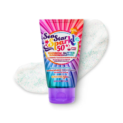 Seastar Sparkle Rainbow Party Cake Scented Glitter Sunscreen SPF 50 - Biodegradable, Water Resistant, Cruelty-Free, Made in USA - 3.4 oz Avelisse