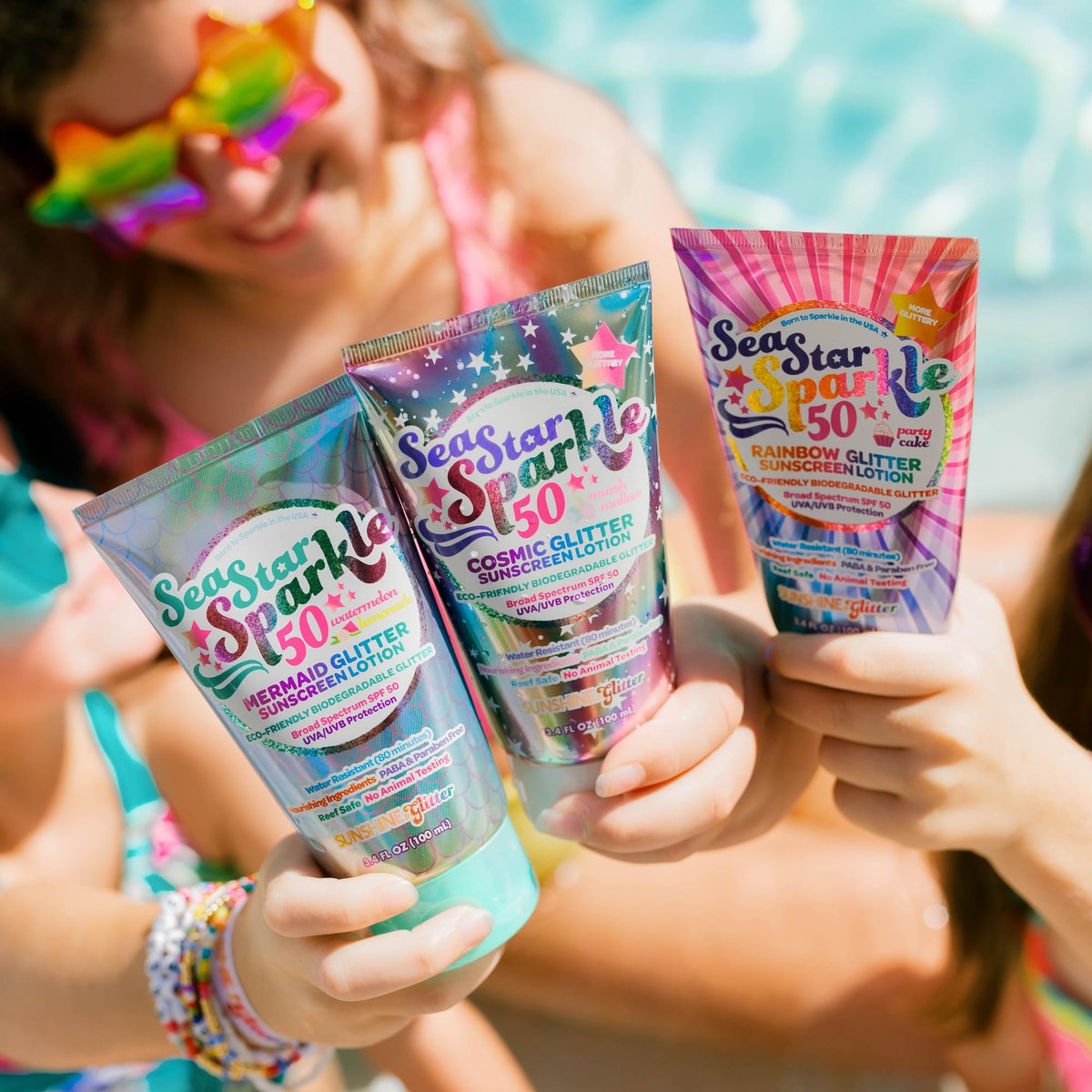 Seastar Sparkle Rainbow Party Cake Scented Glitter Sunscreen SPF 50 - Biodegradable, Water Resistant, Cruelty-Free, Made in USA - 3.4 oz Avelisse