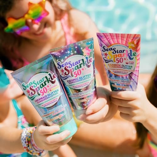 Seastar Sparkle Rainbow Party Cake Scented Glitter Sunscreen SPF 50 - Biodegradable, Water Resistant, Cruelty-Free, Made in USA - 3.4 oz Avelisse