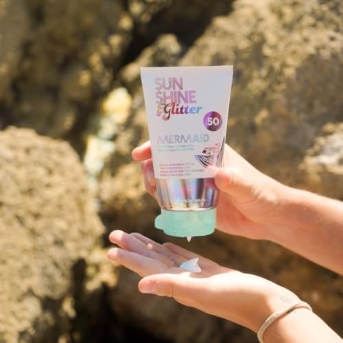 SUNSHINE & Glitter Seastar Sparkle Mermaid Watermelon Lemonade Scented SPF 50 Sunscreen Lotion with Biodegradable Glitter - Water Resistant, Cruelty Free, Kid Safe, Made in USA, 3.4 oz Avelisse