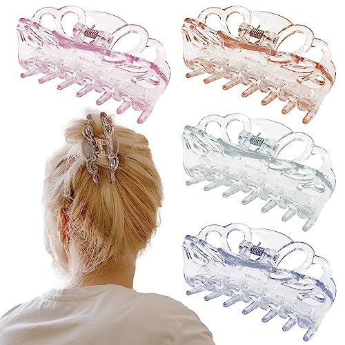 Bphne 4 Pack Clear Hair Clips for Women – 3.5 Inch Butterfly Banana Clips, Non Slip Strong Hold Jaw Clamps, Transparent Hair Clips for Thick or Thin Hair - görsel 2