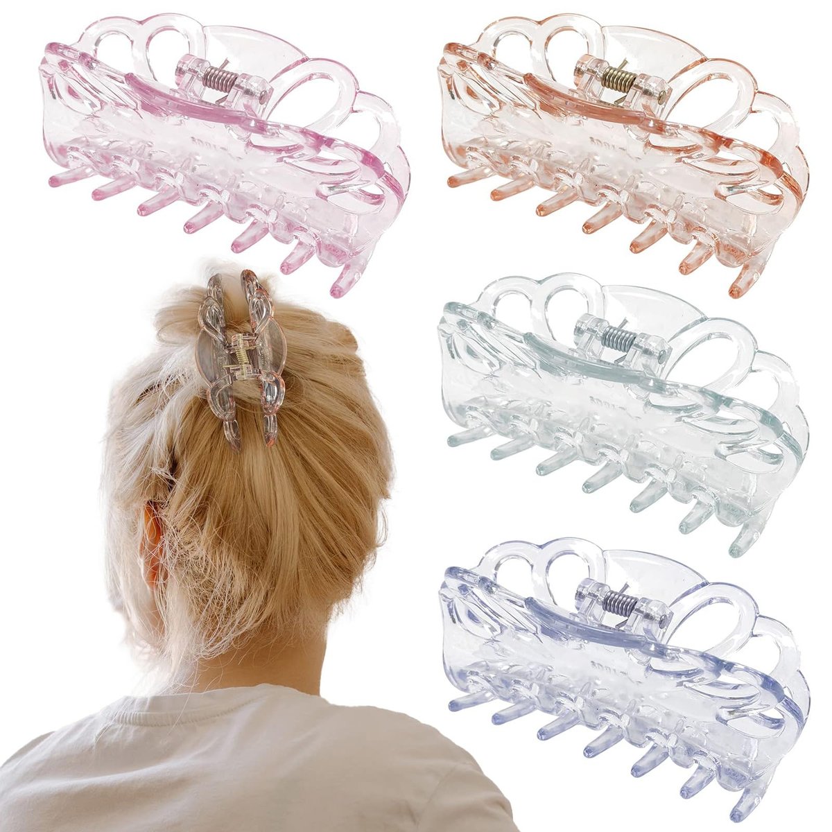 Bphne 4 Pack Clear Hair Clips for Women – 3.5 Inch Butterfly Banana Clips, Non Slip Strong Hold Jaw Clamps, Transparent Hair Clips for Thick or Thin Hair - görsel 1