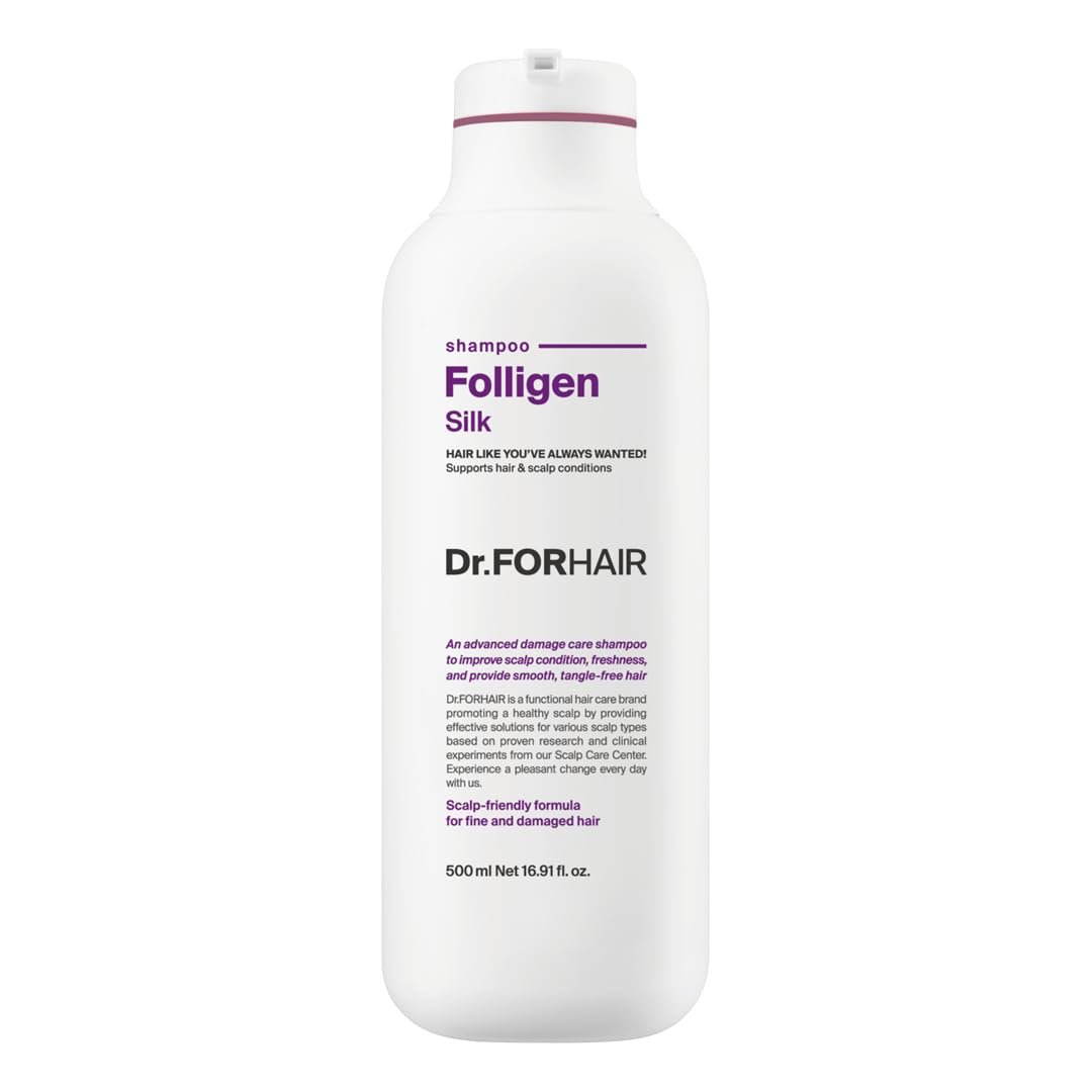 Dr.FORHAIR Folligen Silk Shampoo - Korean Haircare for Volume & Damage Care, Smooths and Softens Rough Hair, Hair Thickening & Fuller Looking, 16.91 fl oz Avelisse