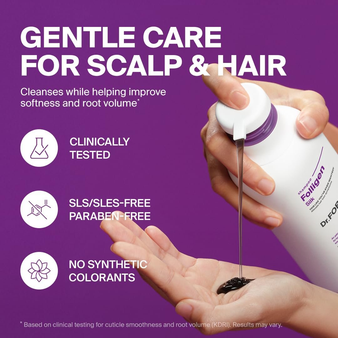 Dr.FORHAIR Folligen Silk Shampoo - Korean Haircare for Volume & Damage Care, Smooths and Softens Rough Hair, Hair Thickening & Fuller Looking, 16.91 fl oz Avelisse